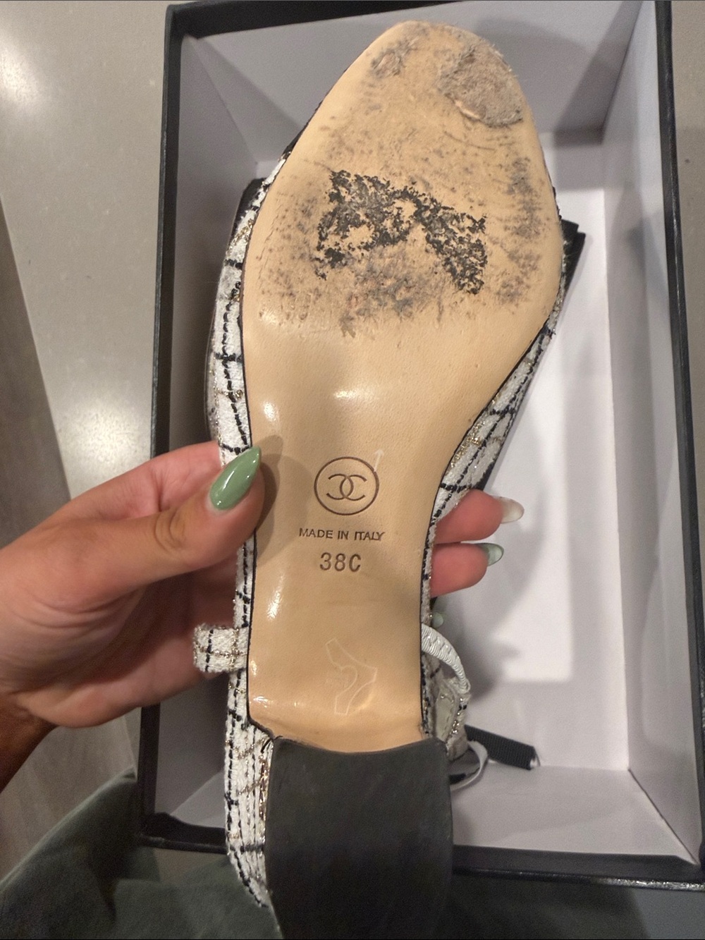 CHANEL Black White Tweed Pointed Slingback Flats - Picture 3 of 5